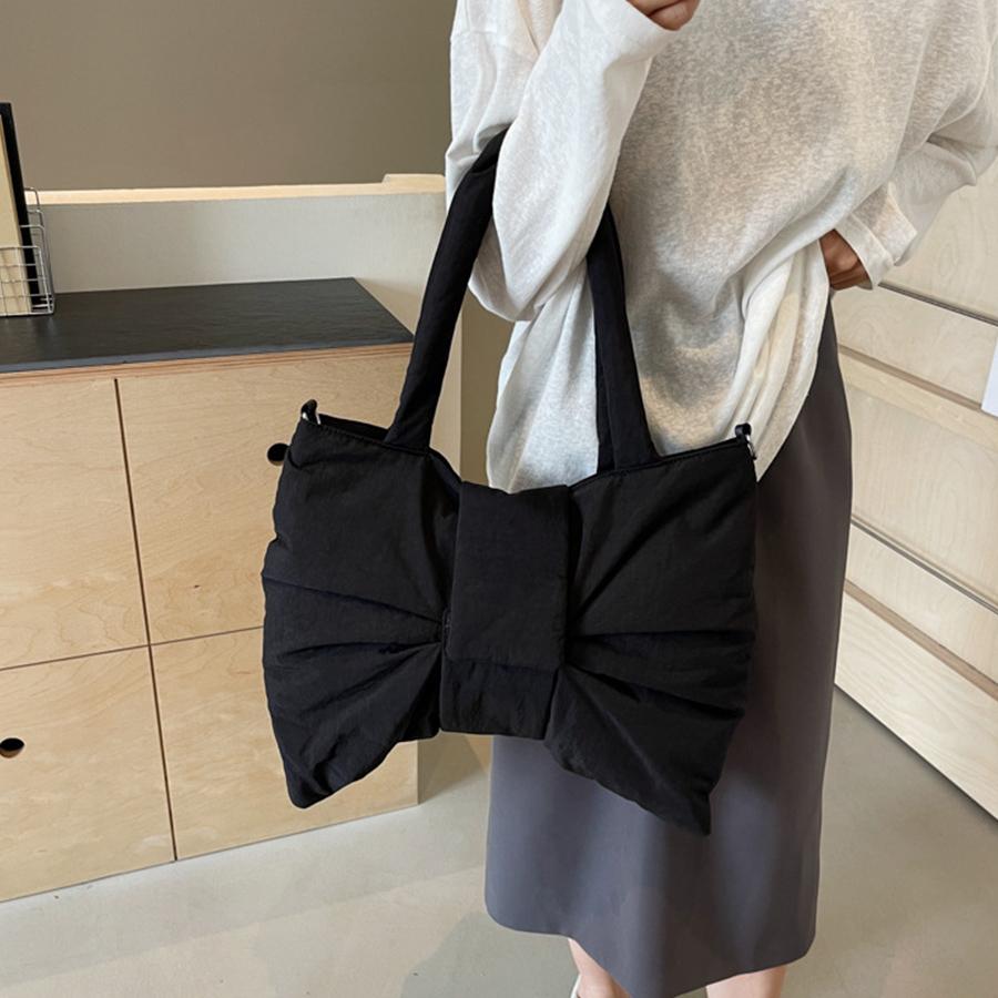 Borsa a Spalla Puffer in Nylon da Donna Borsa Tote con Fiocco Tracolla Regolabile Borse Imbottite Femminili Portamonete Borsa a Tracolla Messenger Casual Sac