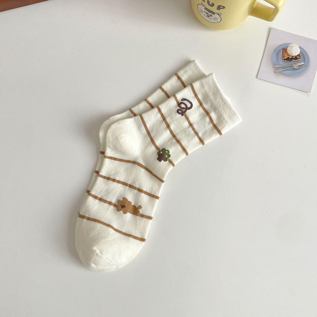 Cartoon Socks Mid-Tube Socks Trendy Spring And Autumn Cute Preppy Style Bow Puppy Striped Stockings