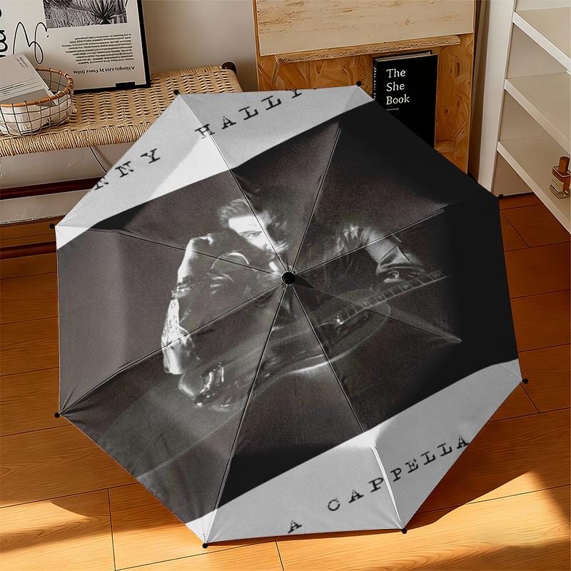 1pc Johnny Hallyday Retro Poster Umbrella Portable Folding Umbrella Iron Frame Hole Bone Structure Outdoor Home Umbrella