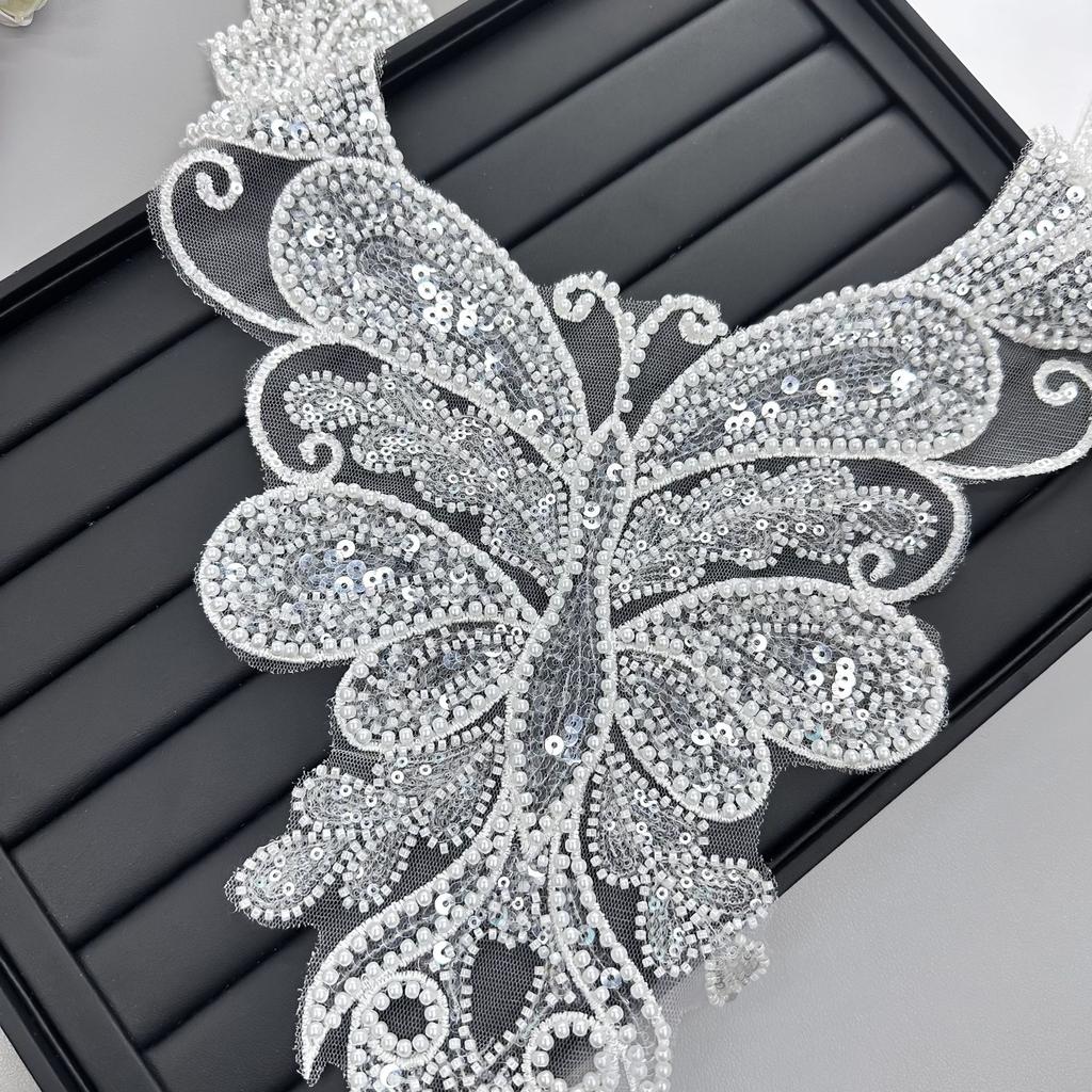 Wedding Dress Decorative Accessories Flower Stickers White Lace Butterfly Beaded Embroidered Sequined Placket Collar Diy Jewelry