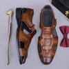 Fashion European Style New 2025 Men's Summer Shoes Full Grain Leather Men Sandals Buckle Breathable Hollow Beach Shoes