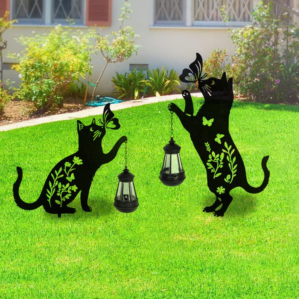 Outdoor, Household, Waterproof, Lawn, Floor Mounted, Iron Art, Cat Animal Shaped, Courtyard Garden Decoration, Solar Lights