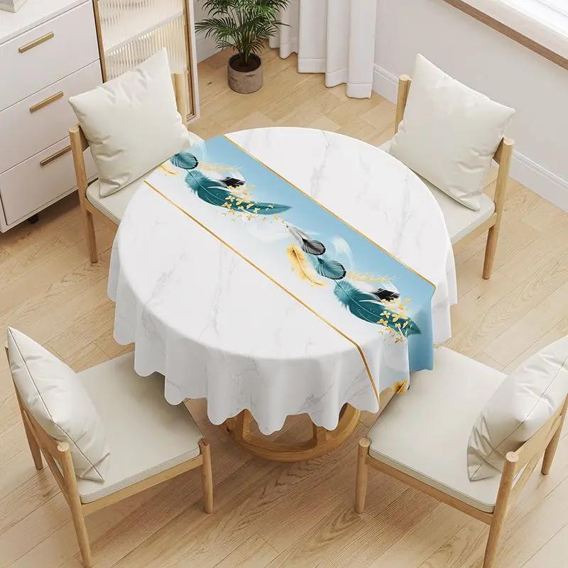 Round Coffee Tablecloth Waterproof Oil Resistant Washable PVC Tablecover Erasable Scald Resistant Minimalist Household Table Mat
