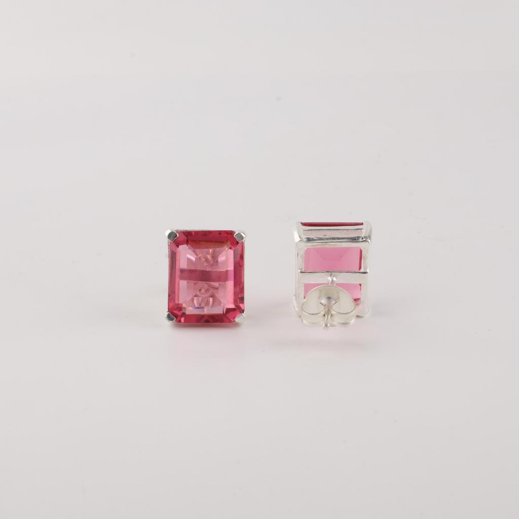 Gema de Turmalina Rosa Plata de Ley 925 Joyería Hecha a Mano Pendientes de Presión 0.4" Para Mujer EE-179-10