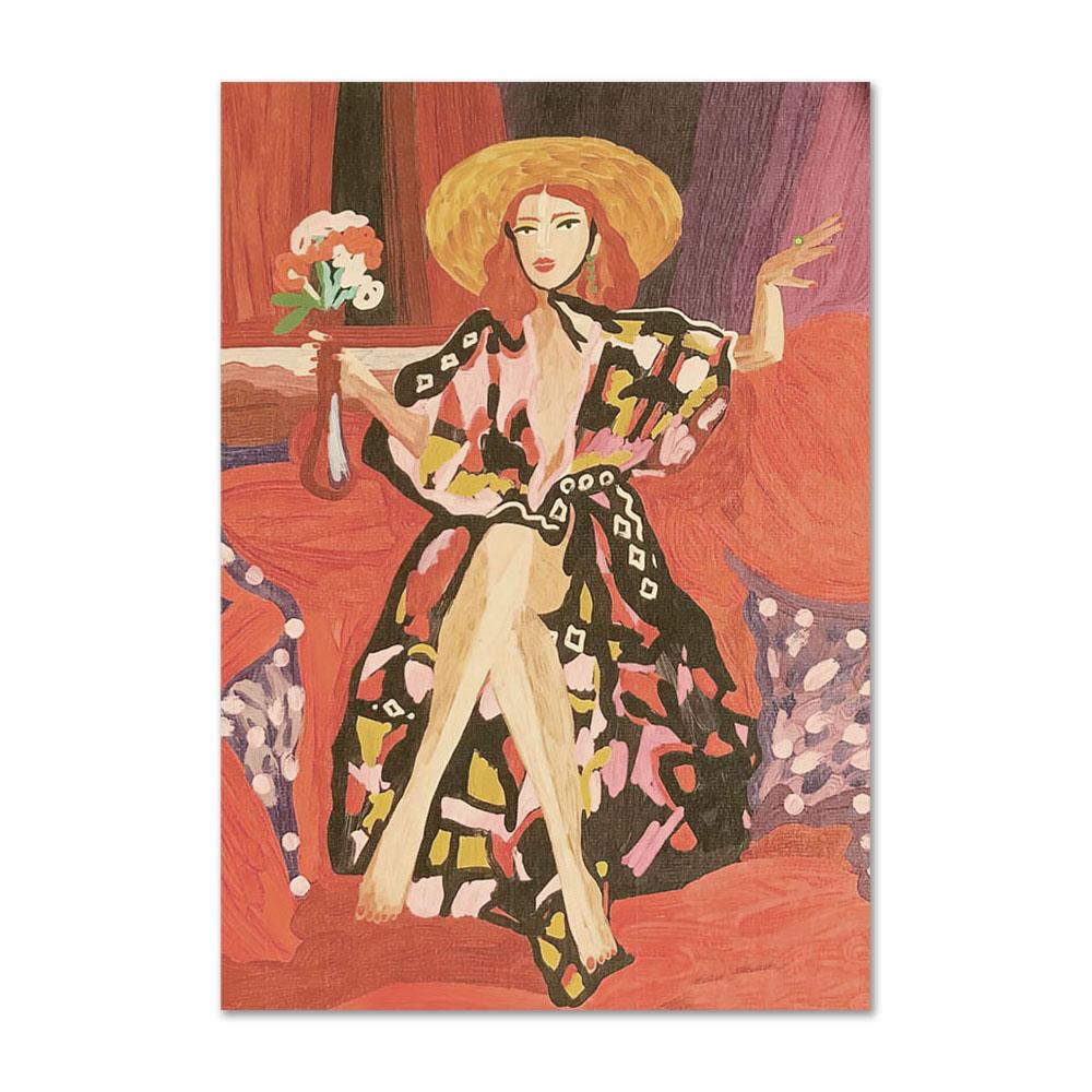 Vintage Fashion Girl Portrait Posters and Prints Paris Flower Wall Art Canvas Painting Wall Pictures for Living Room Decor Art