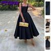Moda Estiva Primavera Donna Colore Unico Stampa Scollo Quadrato Senza Maniche Abiti Casual
