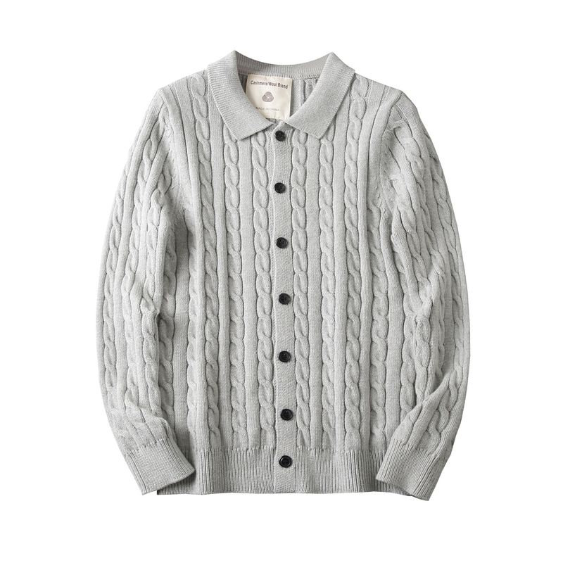 Classic Old Money Style Soft Fleece/Cotton Foreign Trade Tail Goods Men's Autumn and Winter Knit Cardigan Lapel Sweater Outerwear