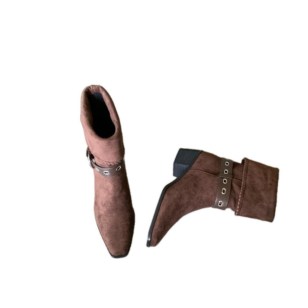 Coarse heel French square head western cowboy short boots women's boots autumn new models
