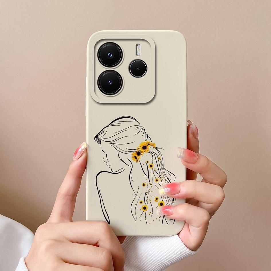 

Чехол для Redmi Note 12 12S 12R 12Turbo 11 11S 11E 11T 14 14S Pro Plus 4G 5G Trendy Girl Pattern Жидкий силиконовый защитный корпус для линз Redmi Capa Redmi Note 11T Pro+