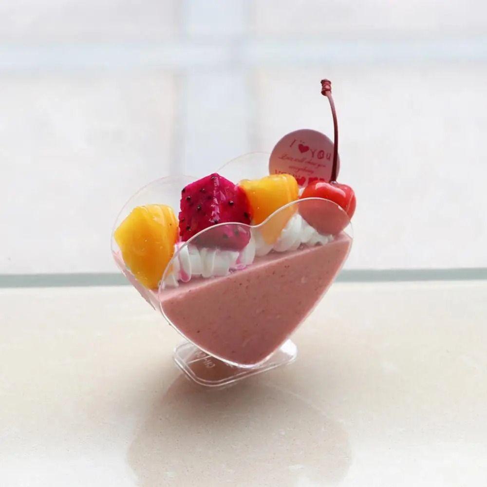 10Pcs Plastic Heart Shaped Dessert Cup Mini Tiramisu Cup Tableware Mousse Cup  Yogurt Tasting