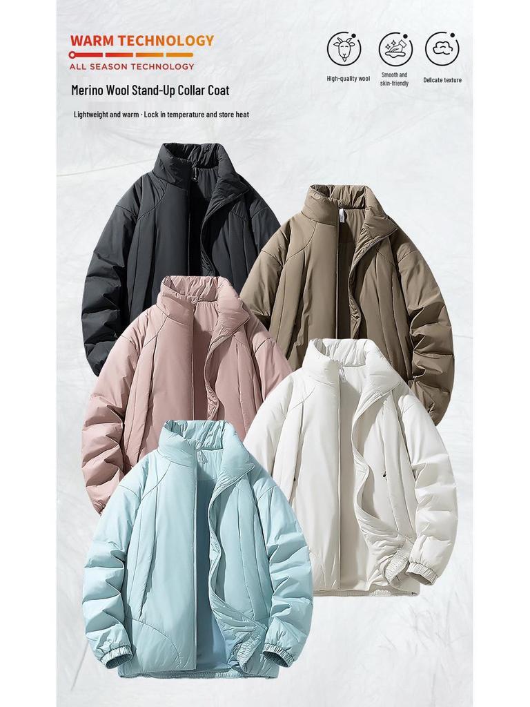 2025 Thickened Winter Cotton Jacket: Casual Solid Color, Stand Collar, Korean Style