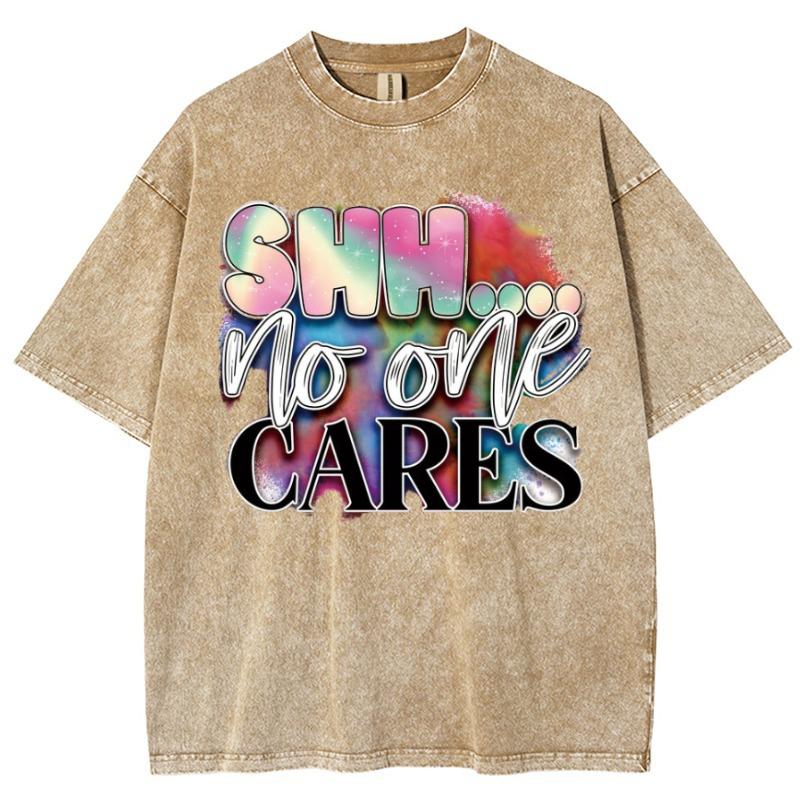 Laser color letter print ladies washed t-shirt loose oversized unisex short sleeve crew neck design teen street top