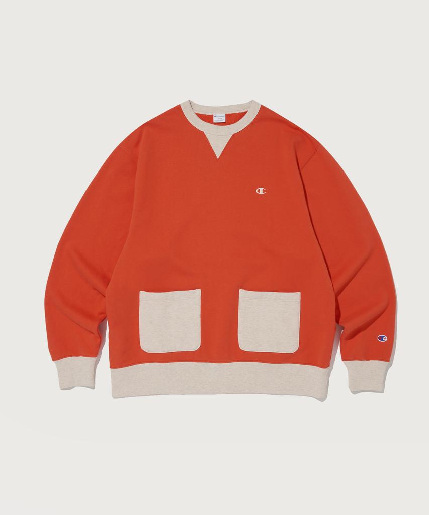 Champion Double Pocket Detail Crewneck Sweatshirt Normal Orange