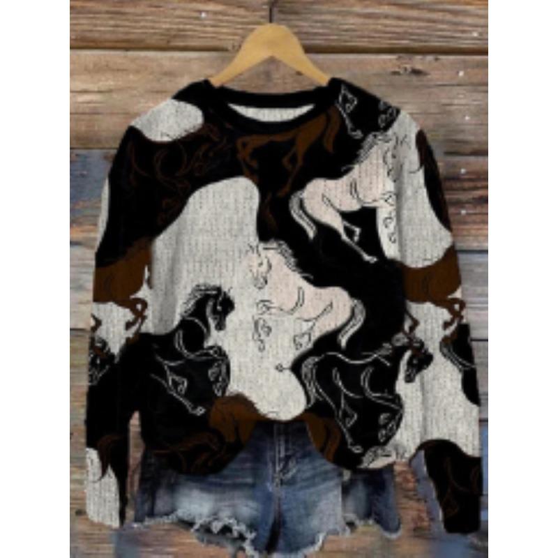 Podzimní a zimní nové dámské oblečení šik s dlouhým rukávem 3D dámský tištěný vzor ležérní móda dámská mikina volného střihu