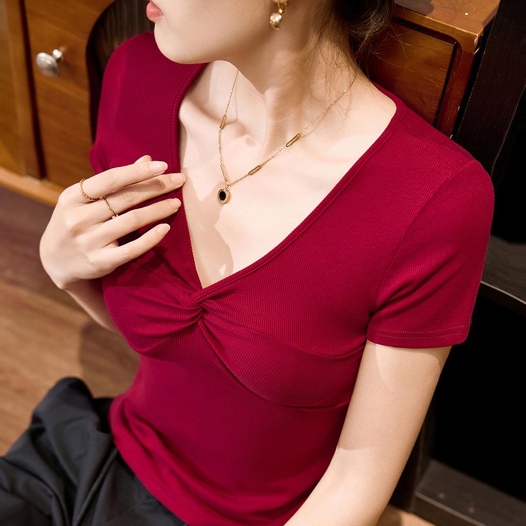 Tricou cu mânecă scurtă pentru femei, talie înaltă, scurt, de vară, nou, top de bază