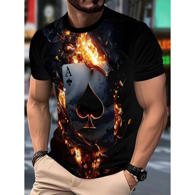 Men's T-shirt 3D Poker Card Digital Style Printed Street Casual Short Sleeved Round Neck Plus Size Fashionable Sports Top