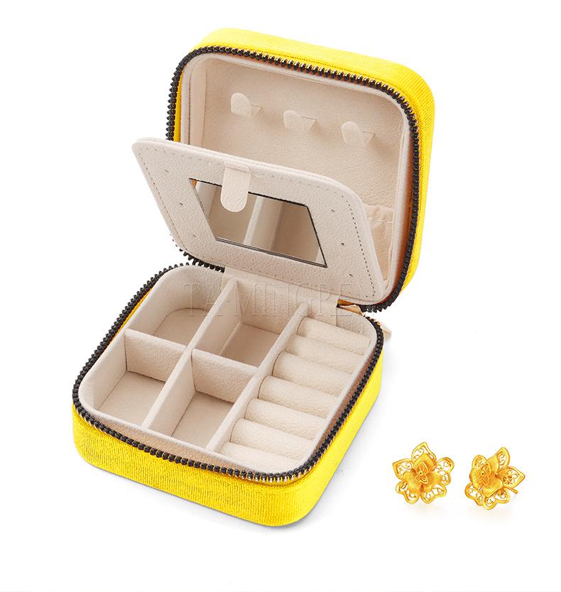 Korean Flannel Jewelry Storage Box with Mirror - Travel-Friendly Organizer for Earrings and Rings