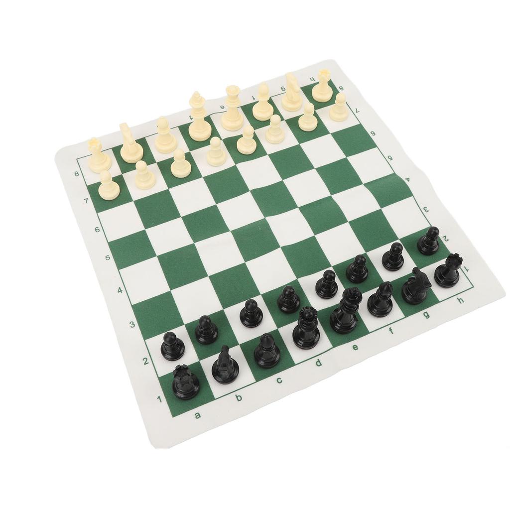 Portable Chess Checkers Set Roll Up Chess Board Game with Handheld Zipper Storage Bag for