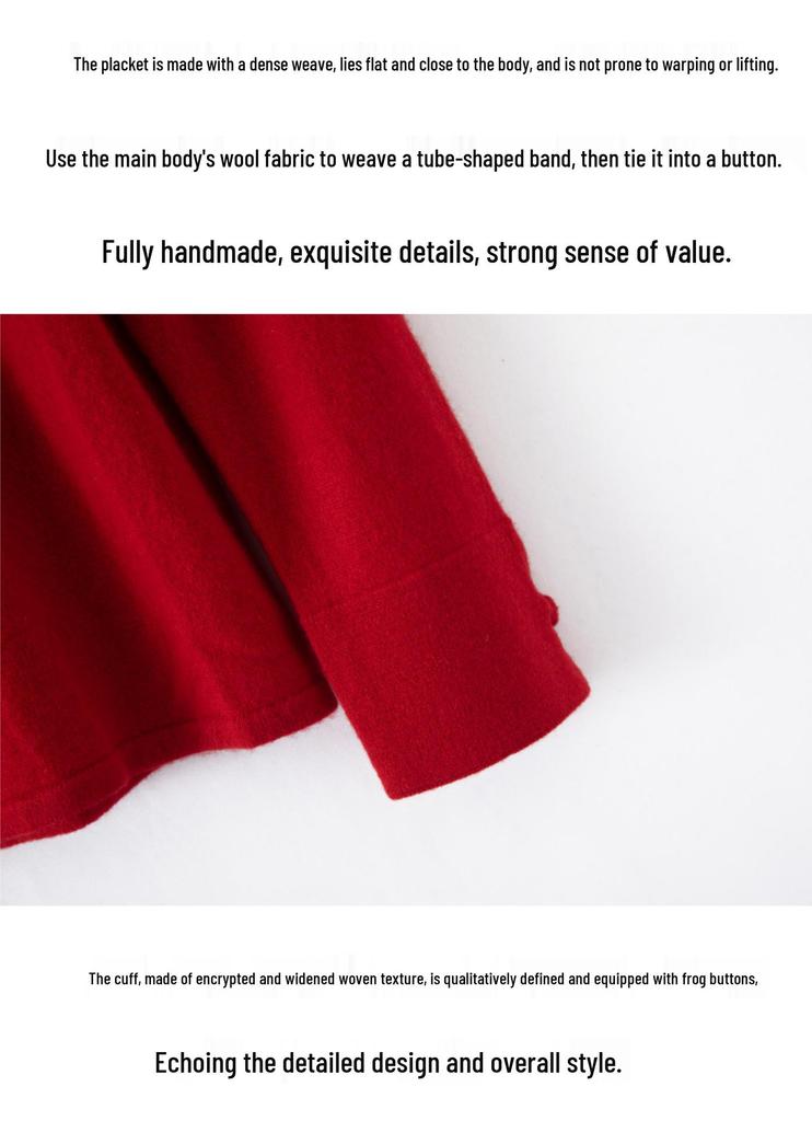 Chinese Red Retro Frog Button Knit Cardigan - Autumn/Winter 2025 Slimming Stand-up Collar Sweater Coat