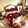 Christmas Duvet Cover Set 3Pcs Red Black Plaid Reindeer Tree Snowflake Print Soft Microfiber Bedding Pillowcases