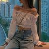Women Top Sexy Blouse Off Shoulder Top Long Sleeve Solid Color White Shirt Puff Sleeve Ruffle Tunic Crop Top Summer Tube Top