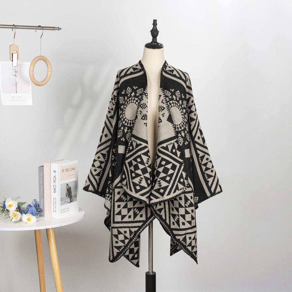 Year Geometric Shawl Niche Outer Shawl Women'S Summer High Sense Dark Double-Sided Warm Scarf