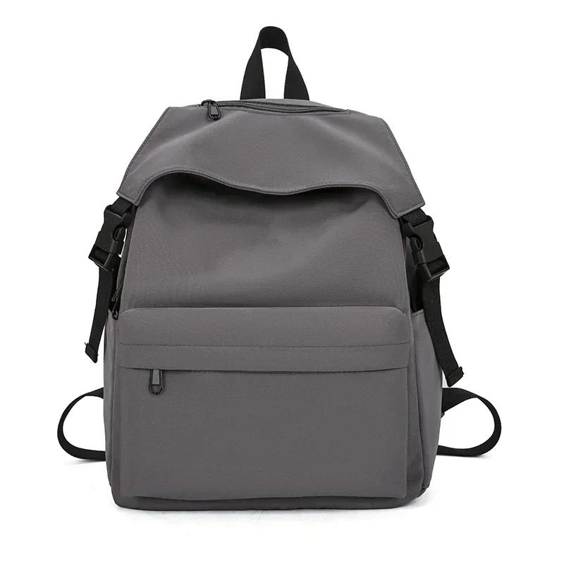 Lässiger Nylon Damen Rucksack mit Reißverschluss solide neue elegante Unisex Schultasche vielseitig