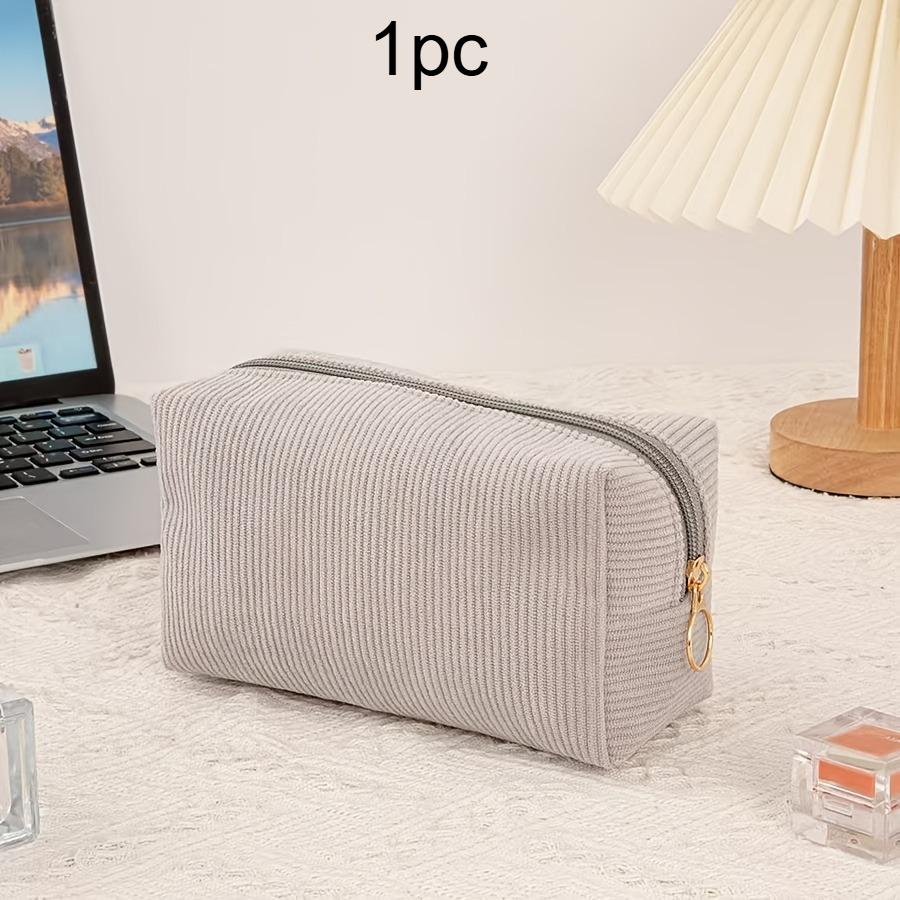 1pc Corduroy Makeup Bag Pencil Case Large Capacity Solid Stationery Storage Bag School Desktop Organizer Travel Lipstick Bag