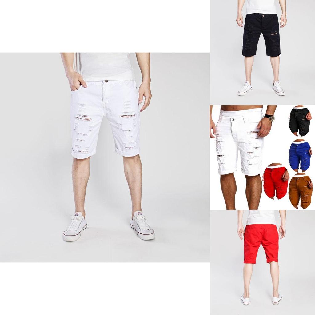 Premiumkvalitet Mode Herr Cargo Denim Shorts Casual Slitna Jeans