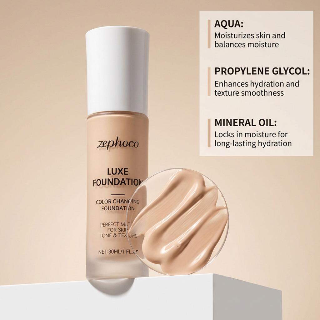 Zephoco Medium-skin Tone Warm Liquid Foundation Is Soft and Light, Fits the Skin, and Is Portable To Create a Natural Daily Base Makeup 30ml