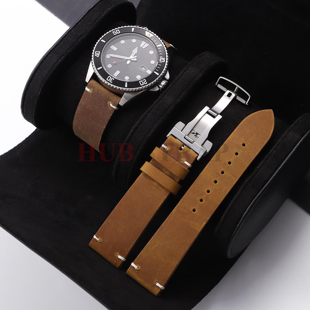 18/20/21/22/24mm Crazy Horse Cowhide Strap for Omega for Wrist Bracelet for Seiko Vintage Leather Watch Band Butterfly Buckle
