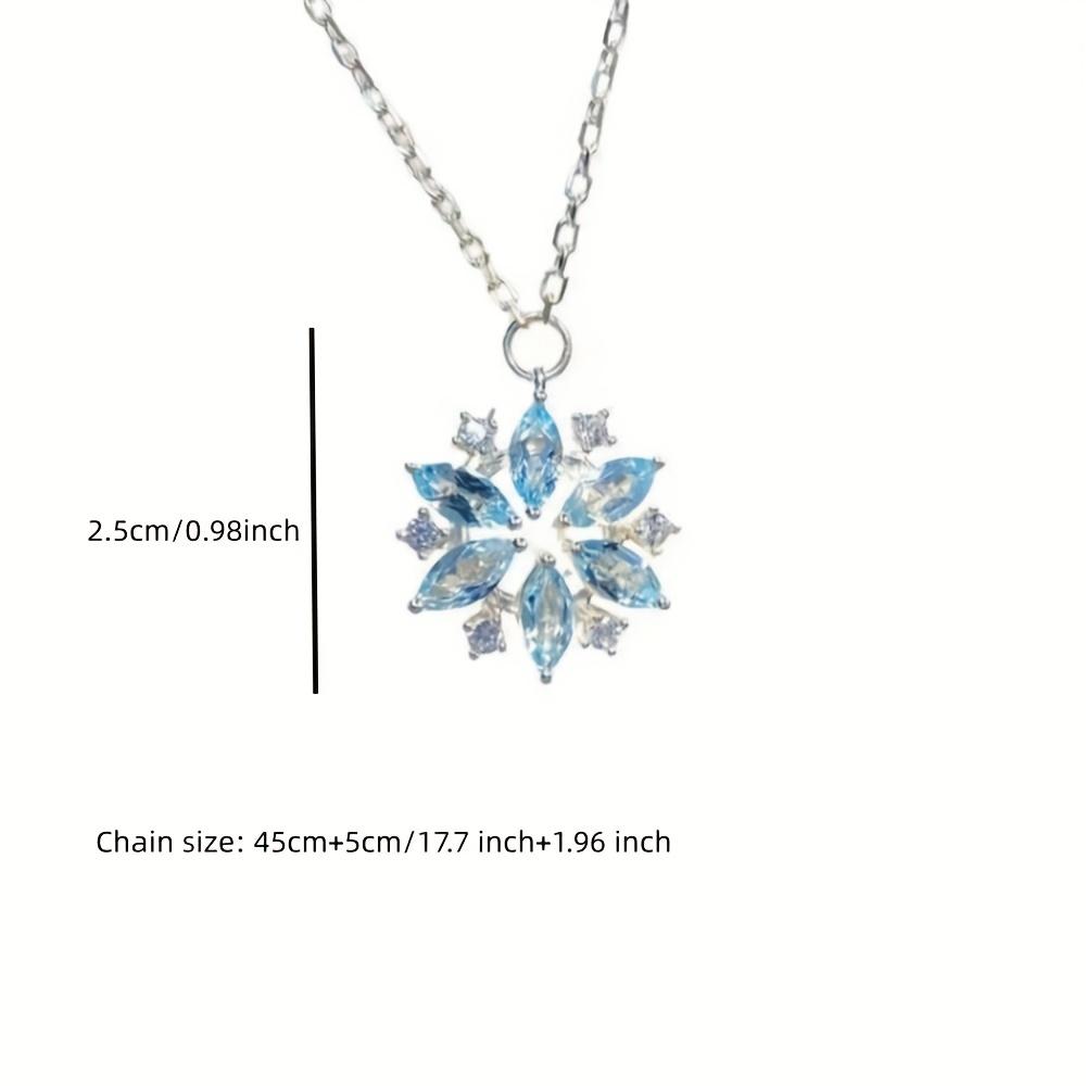 Creative Exquisite Sky Blue Snowflake Pendant Necklace for Women Christmas Birthday Gift