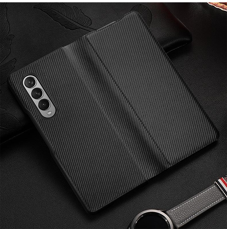 Applicable To Samsung ZFold3 Mobile Phone Case Ultra-thin Carbon Fiber Kevlar Flip Leather Case Limited Edition W22 Protective Case