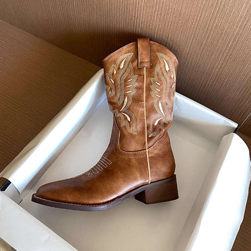 He Sui Western Cowboy Boots Women's Retro Knight Boots Winter Spring Summer Thin Ethnic Style Boots Short Boots