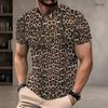 Men Plus Size Round Neck Short Sleeve T Shirt Retro Brown Full Leopard Print Street Tops