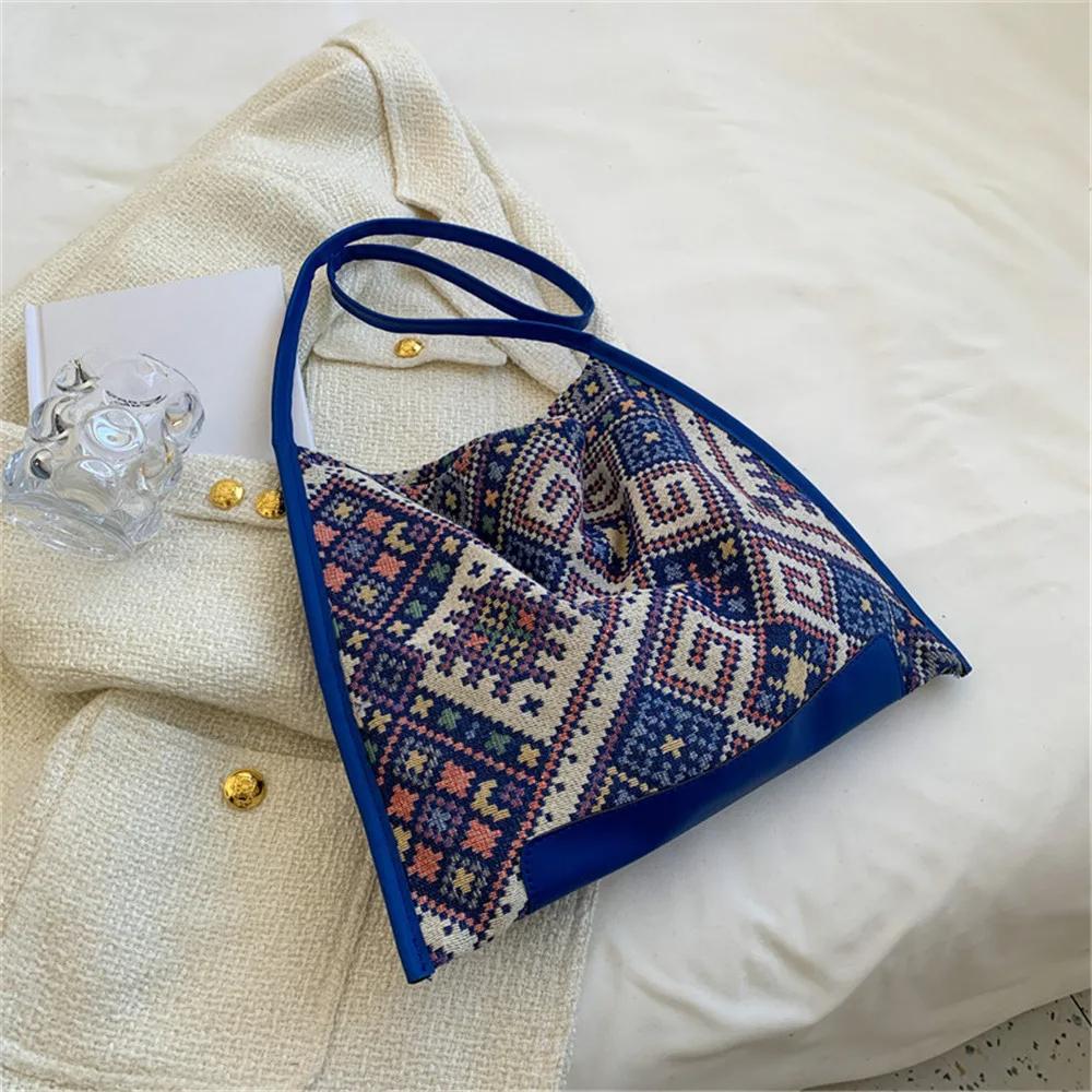 

Этнический стиль Холщовая сумка через плечо женская сумка ретро женские кошельки синий