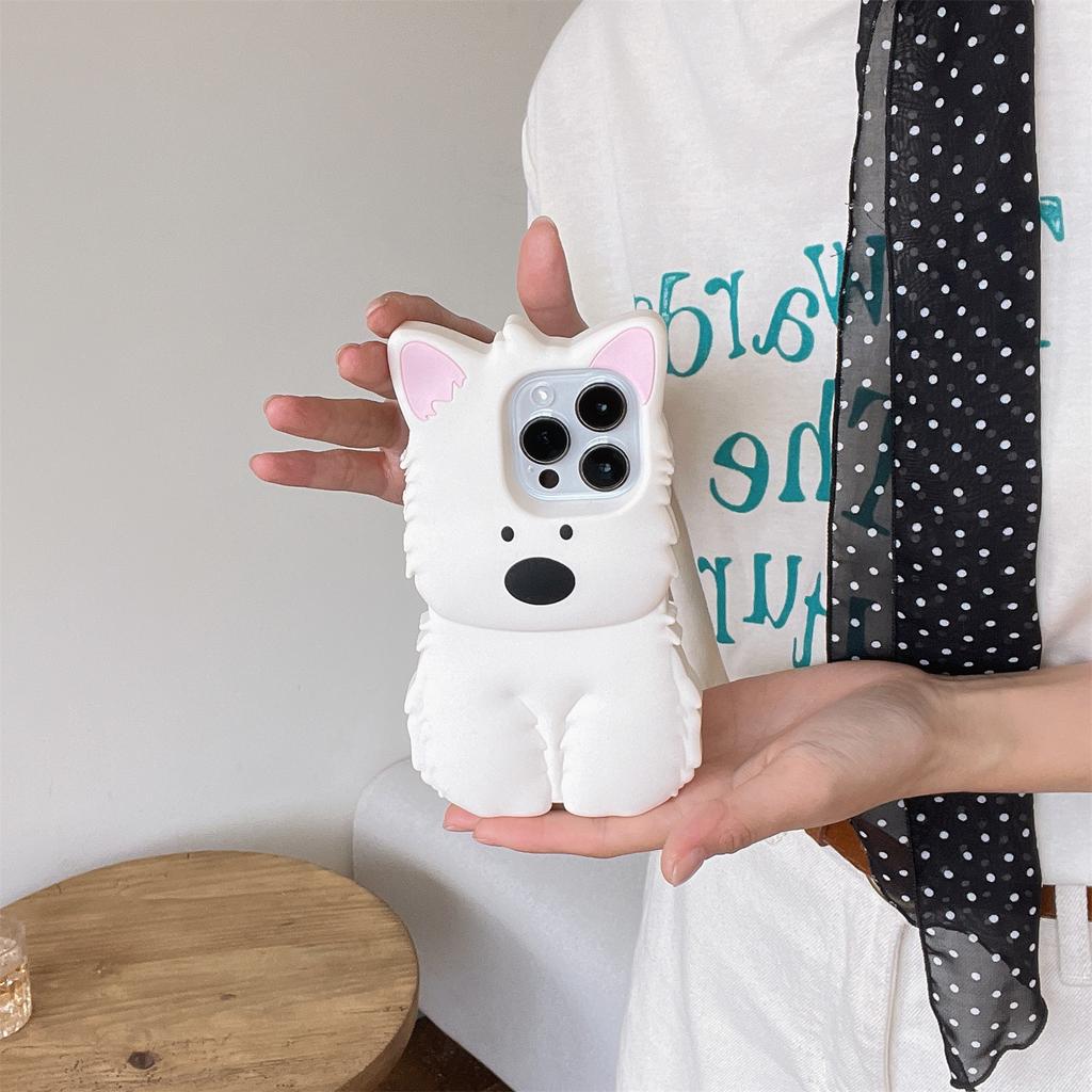 For iPhone 16 Pro Max Silicone Case 3D Highland Terrier Design Shockproof Phone Back Cover