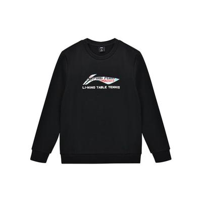 Li-Ning Ping Pong Series Solid Color Cotton-Feel Basic Sport Casual Crew Neck Long Sleeve Sweatshirt Unisex Sweatshirt Black AWDT281-2