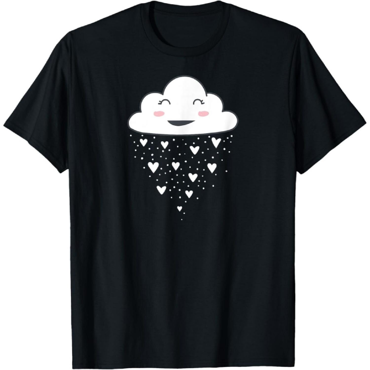 Awesome Funny White Cloud Rain Raindrop Hearts Print T-Shirt S