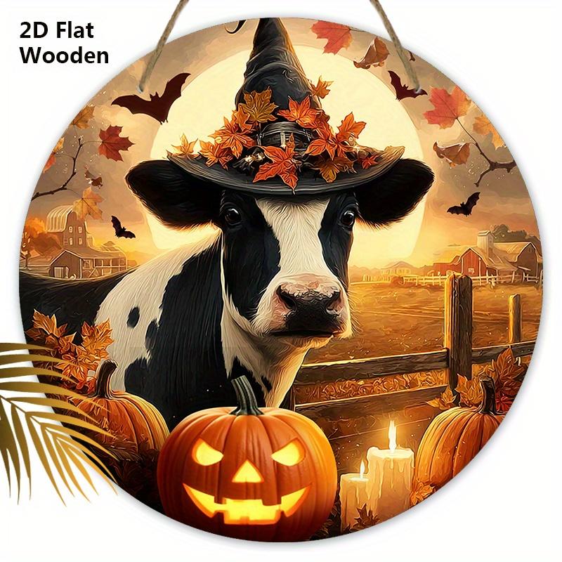 

Деревянная табличка на Хэллоуин с узором из коровы и тыквы - Уникальные фигурки-украшения - Идеально для декора входной двери, фермы, крыльца 20cm/7.87in оранжевый