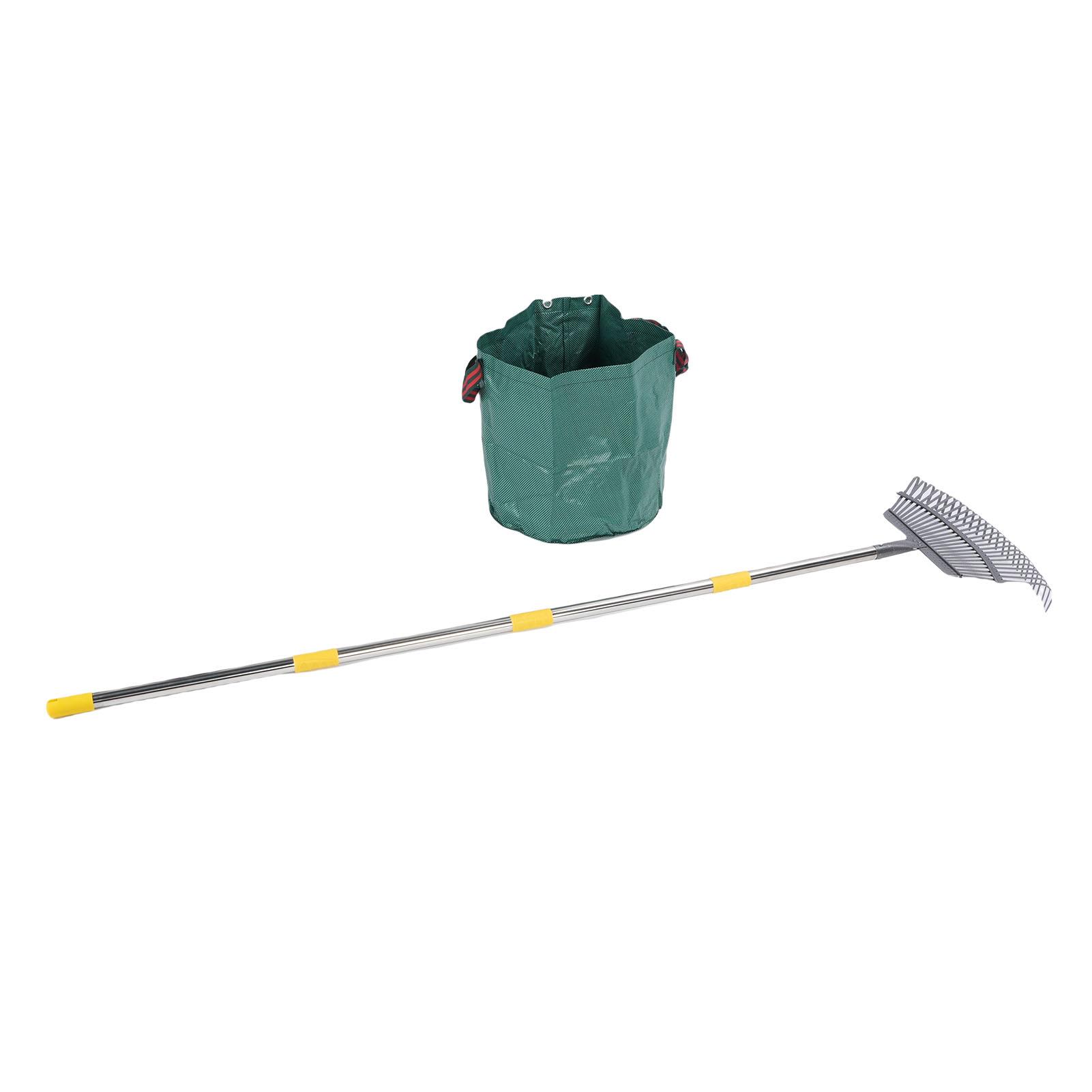

Garden Rake Metal Detachable Adjustable Leaves Rake with Reusable Leaf Bag for Outdoor Yard