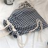 Canvas bag 2020 new portable drawstring shoulder bag literary plaid student cloth bag