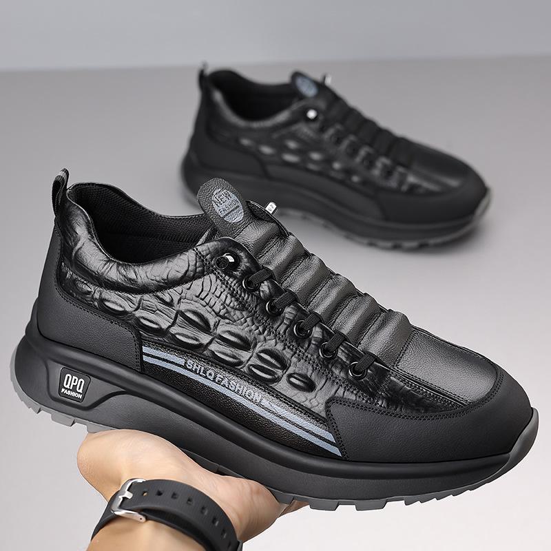 New Casual Sports Sneakers for Men Autumn Winter Cowhide Crocodile Print Men Shoes Soft Sole High Quality Leather Non-slip Shoes