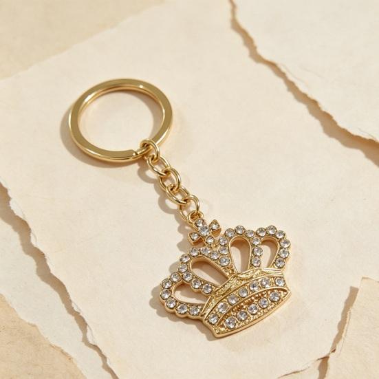 Keychain Pendant Transparent Rhinestones Crown Design Key Ring with Extended Chain