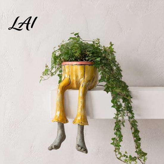 Artistic Gardening Gift Cute Leggy Planter Sitting Human Resin Planter with Legs Shelf Sitter Office Desk Plant Ornament Pot for Succulents