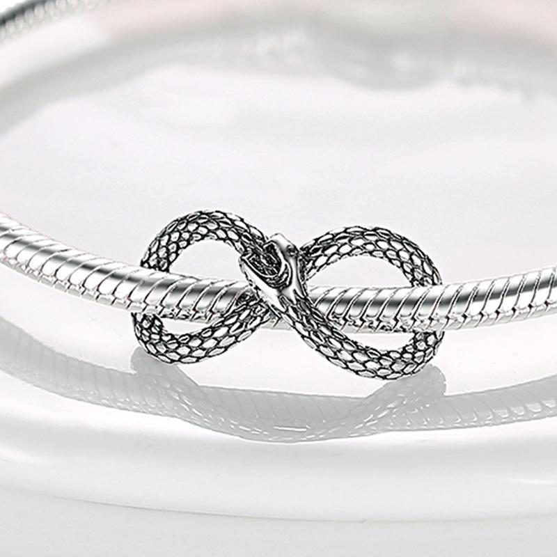 Inlaid Zircon Charm Beads S925 Sterling Silver Color Love Heart Snake Dangle Fit Original Bracelet Charms Pendant Jewelry