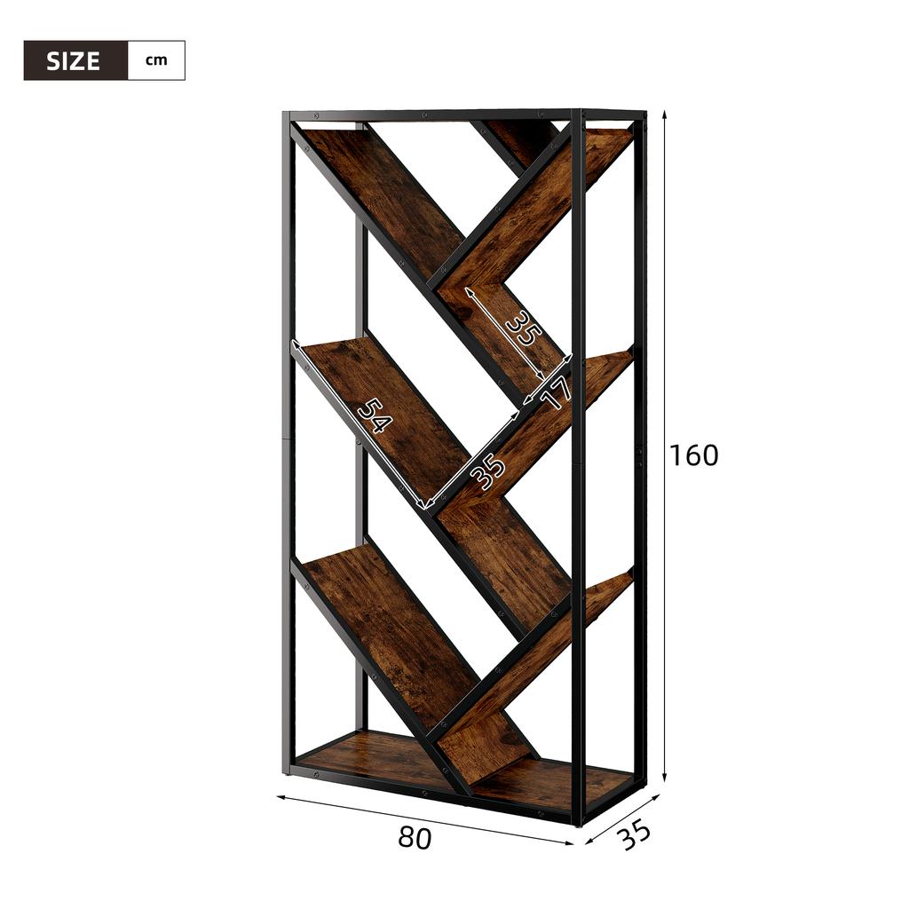 80×35×160 cm Tree Standing Shelf 8 Levels, Corner Shelf Space-Saving, Storage Shelf for Bedroom, Living Room, Home Office, Sturdy, Anti-Tip, Bookshelf