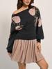 2025 Floral Jacquard Ribbed Cuff Women's Knitwear – Casual Long-Sleeved Sweater