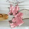 Women's pajamas, sexy V-neck leopard print nightgown, European and American style loungewear set