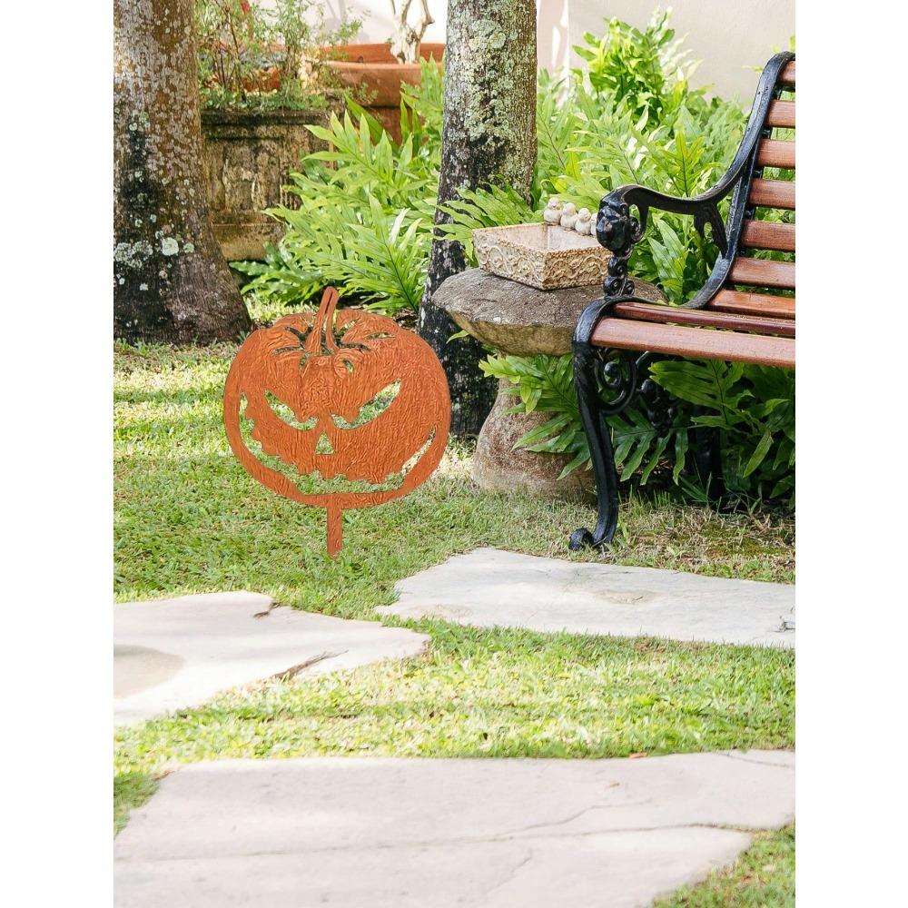 Wrought Iron Pumpkin Garden Stakes Halloween Decorations Outdoor Scary Statues for Yard Lawn Patio Haunted House Party Supplies Metal Ornament